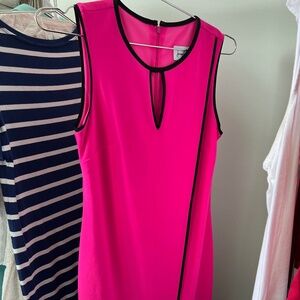 Joseph A. Hot Pink Sleeveless Sheath Dress with Black Trim – Size 6
